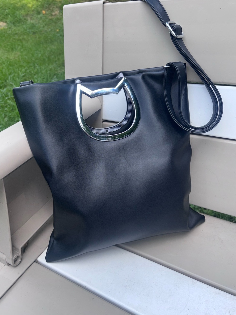 Cat Lady Box Crossbody Converts Handbag Purse Clutch Black Faux Leather
